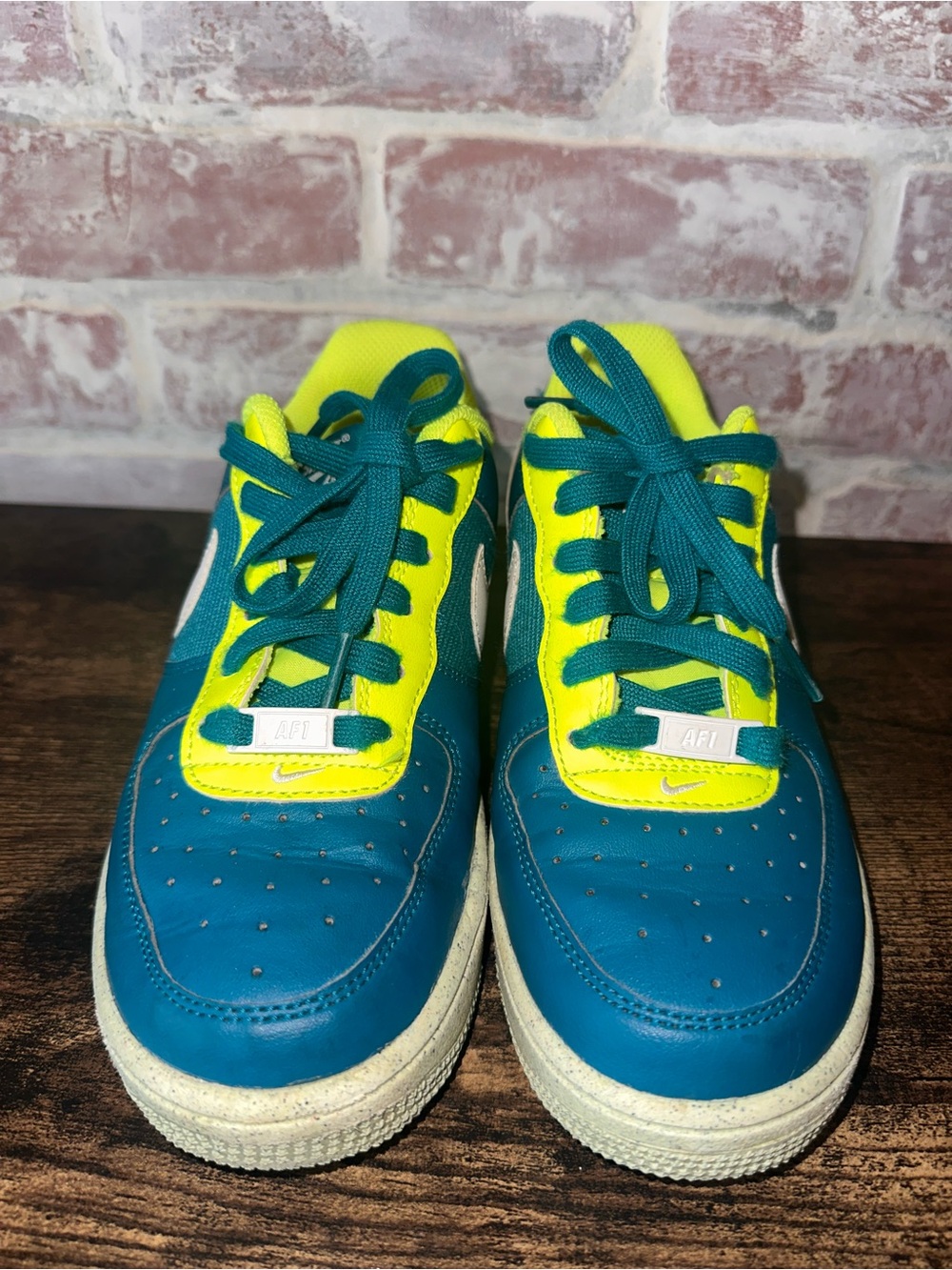 Nike Kids Teal and Neon Yellow AF1